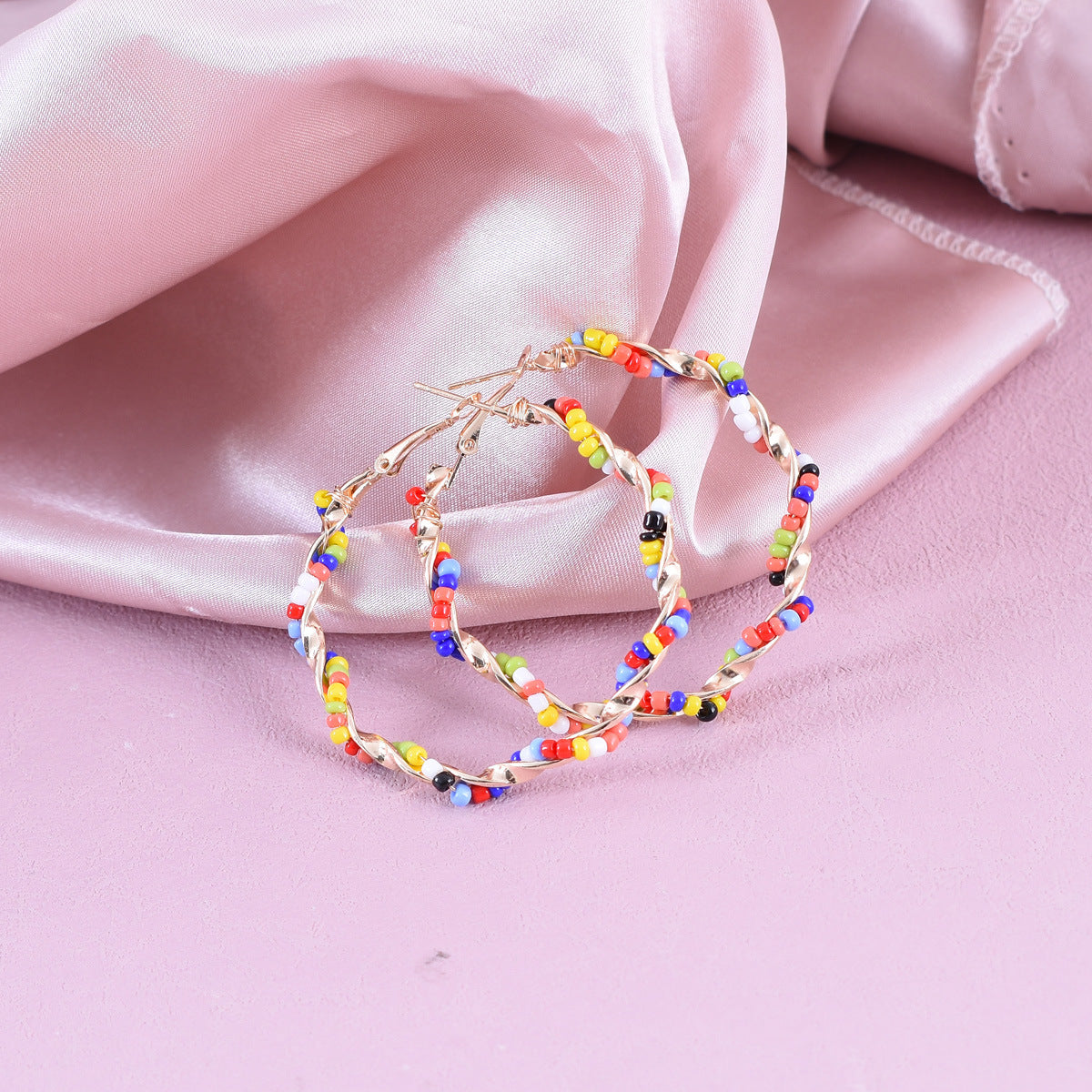 Bohemian Alloy Earrings With Seed Bead Inlay, Electroplated Finish And 304 Stainless Steel Ear Pins