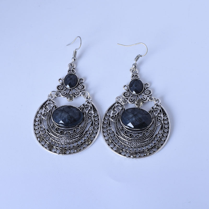 Bohemian Red Alloy Earrings With Gem Inlay Featuring Electroplated Carving Craft