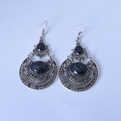 Bohemian Red Alloy Earrings With Gem Inlay Featuring Electroplated Carving Craft