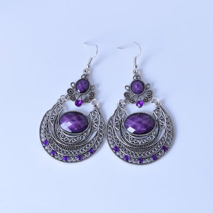 Bohemian Red Alloy Earrings With Gem Inlay Featuring Electroplated Carving Craft