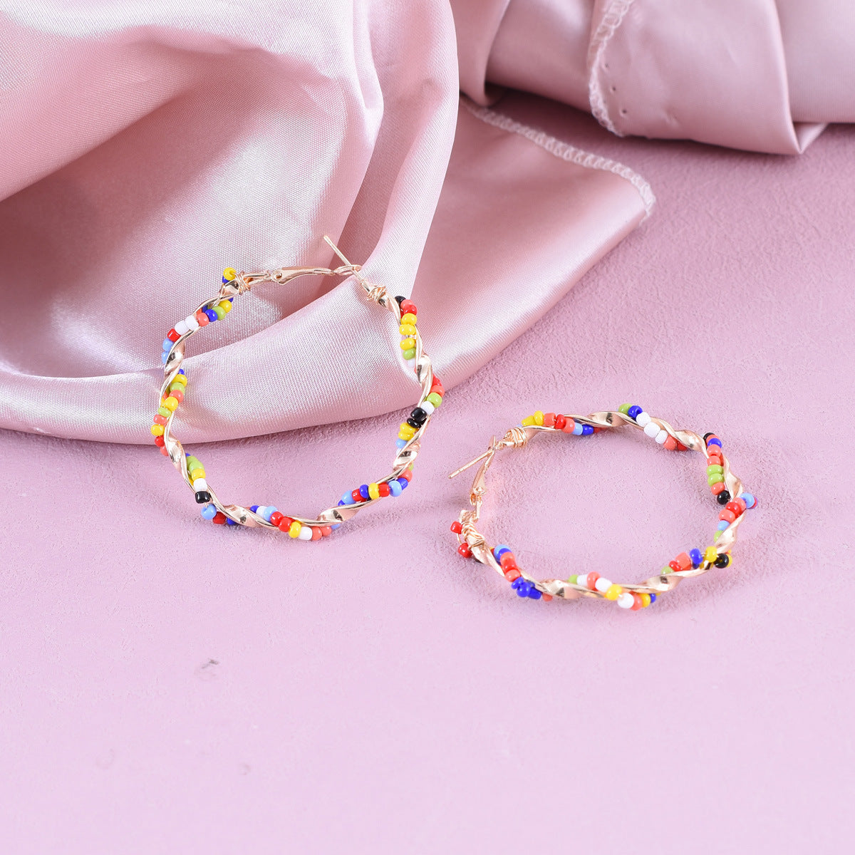 Bohemian Alloy Earrings With Seed Bead Inlay, Electroplated Finish And 304 Stainless Steel Ear Pins