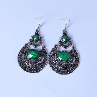 Bohemian Red Alloy Earrings With Gem Inlay Featuring Electroplated Carving Craft