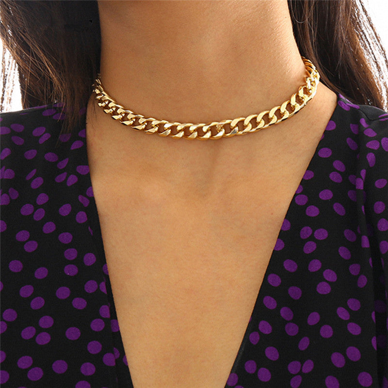 Geometric Gold Punk Necklace In Titanium Steel With Electroplated Finish And Alloy Pendant, Featuring Snake Chain