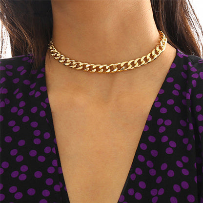 Geometric Gold Punk Necklace In Titanium Steel With Electroplated Finish And Alloy Pendant, Featuring Snake Chain