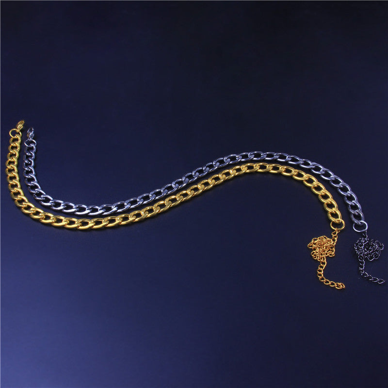 Geometric Gold Punk Necklace In Titanium Steel With Electroplated Finish And Alloy Pendant, Featuring Snake Chain
