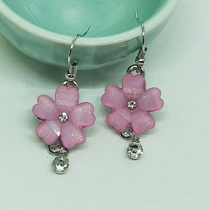 Sweet Dyed Black Flowers Drop Earrings For Women, Electroplated Alloy With Acrylic Inlay