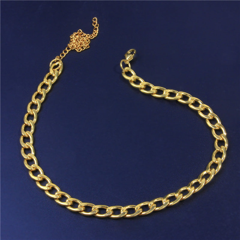 Geometric Gold Punk Necklace In Titanium Steel With Electroplated Finish And Alloy Pendant, Featuring Snake Chain