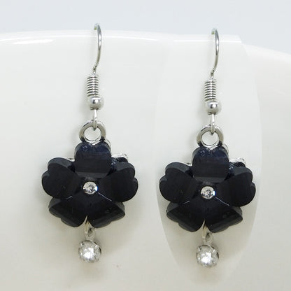 Sweet Dyed Black Flowers Drop Earrings For Women, Electroplated Alloy With Acrylic Inlay