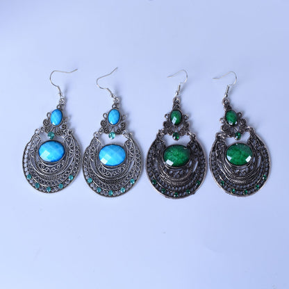 Bohemian Red Alloy Earrings With Gem Inlay Featuring Electroplated Carving Craft