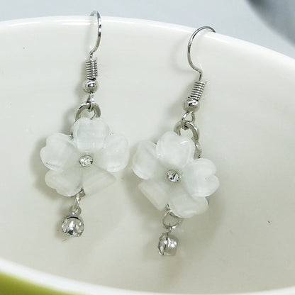 Sweet Dyed Black Flowers Drop Earrings For Women, Electroplated Alloy With Acrylic Inlay