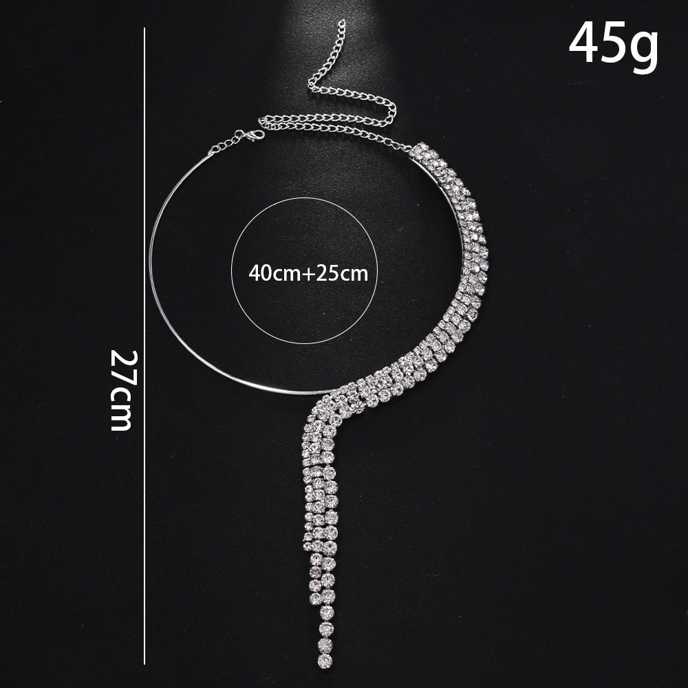 Exaggerated Silver Leaf Necklace For Women With Rhinestones And Cable Chain