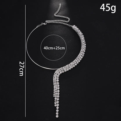 Exaggerated Silver Leaf Necklace For Women With Rhinestones And Cable Chain