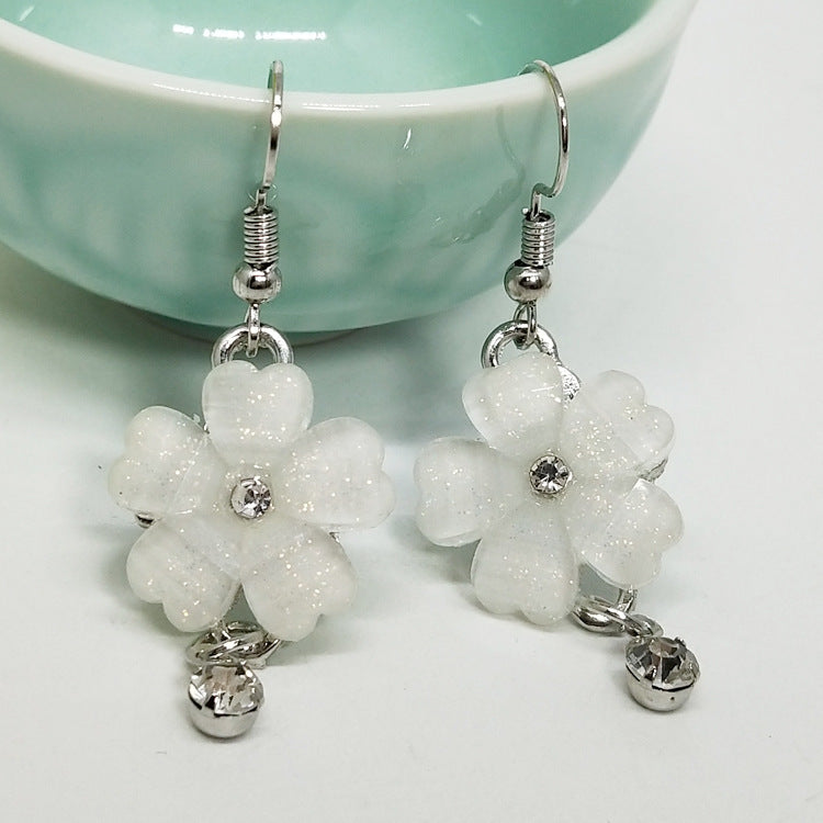 Sweet Dyed Black Flowers Drop Earrings For Women, Electroplated Alloy With Acrylic Inlay