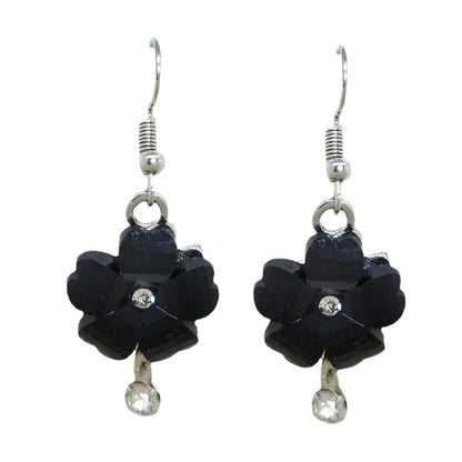 Sweet Dyed Black Flowers Drop Earrings For Women, Electroplated Alloy With Acrylic Inlay