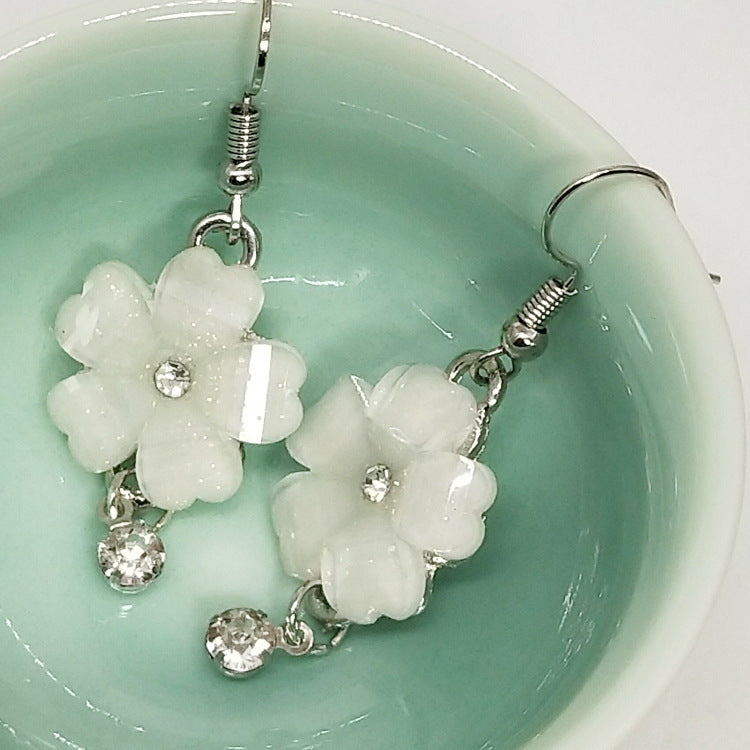 Sweet Dyed Black Flowers Drop Earrings For Women, Electroplated Alloy With Acrylic Inlay