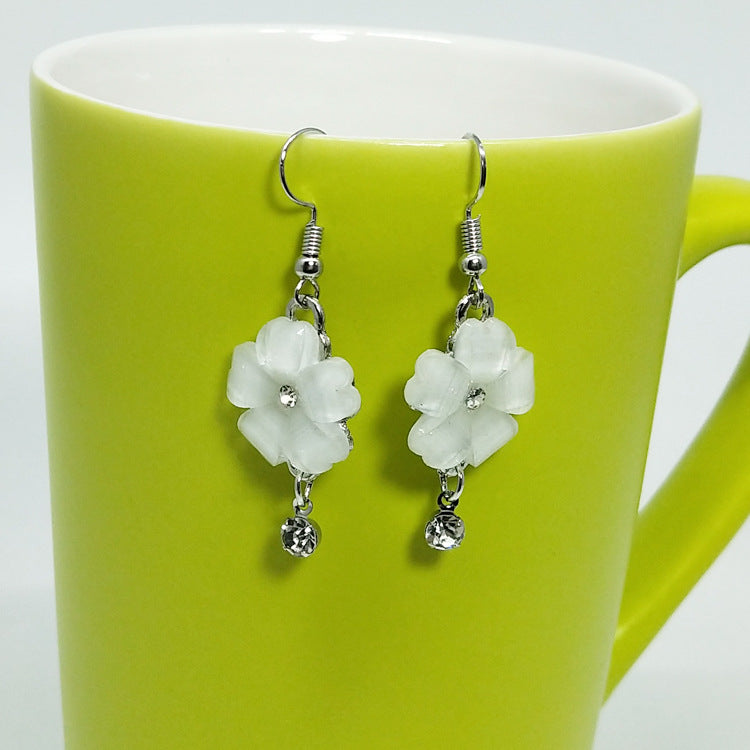Sweet Dyed Black Flowers Drop Earrings For Women, Electroplated Alloy With Acrylic Inlay