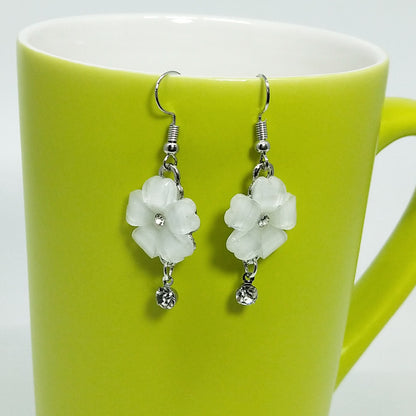 Sweet Dyed Black Flowers Drop Earrings For Women, Electroplated Alloy With Acrylic Inlay