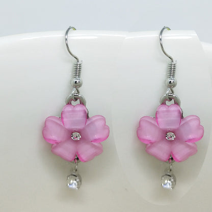 Sweet Dyed Black Flowers Drop Earrings For Women, Electroplated Alloy With Acrylic Inlay
