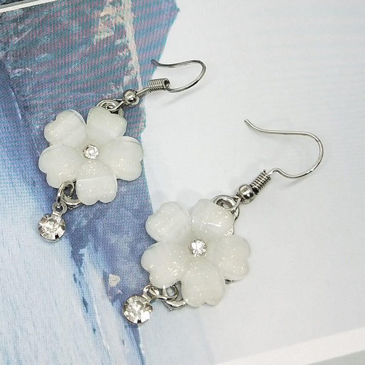 Sweet Dyed Black Flowers Drop Earrings For Women, Electroplated Alloy With Acrylic Inlay