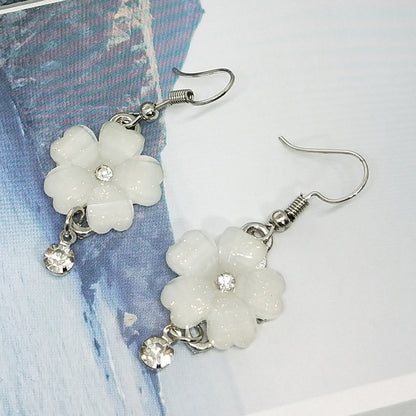 Sweet Dyed Black Flowers Drop Earrings For Women, Electroplated Alloy With Acrylic Inlay