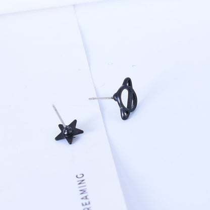 Asymmetrical Star Stud Earrings For Women In Alloy With Electroplated Finish