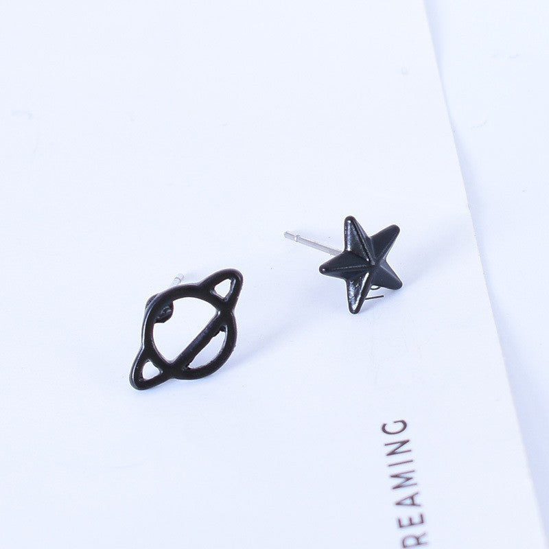Asymmetrical Star Stud Earrings For Women In Alloy With Electroplated Finish