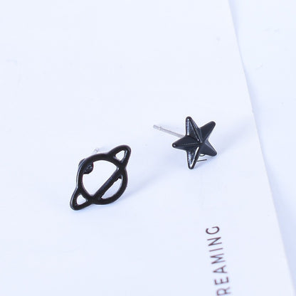 Asymmetrical Star Stud Earrings For Women In Alloy With Electroplated Finish