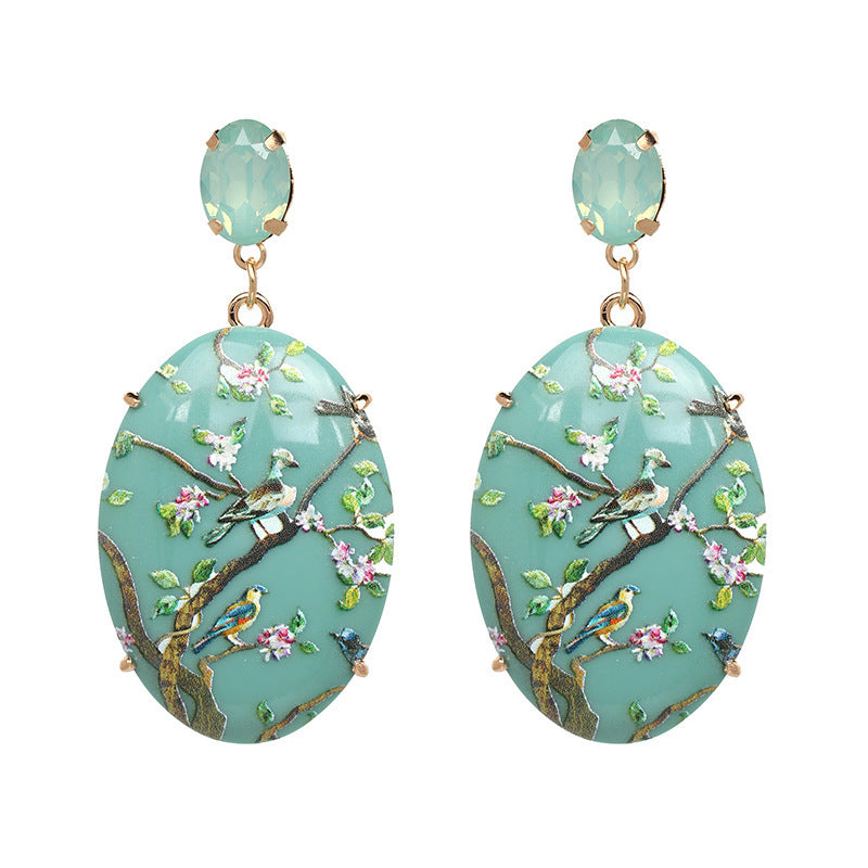 Digital Printing Beige Drop Earrings In Alloy Featuring Electroplated Finish