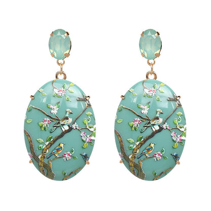 Digital Printing Beige Drop Earrings In Alloy Featuring Electroplated Finish