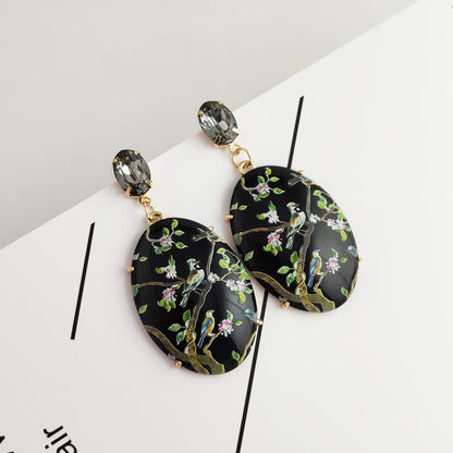 Digital Printing Beige Drop Earrings In Alloy Featuring Electroplated Finish