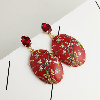 Digital Printing Beige Drop Earrings In Alloy Featuring Electroplated Finish
