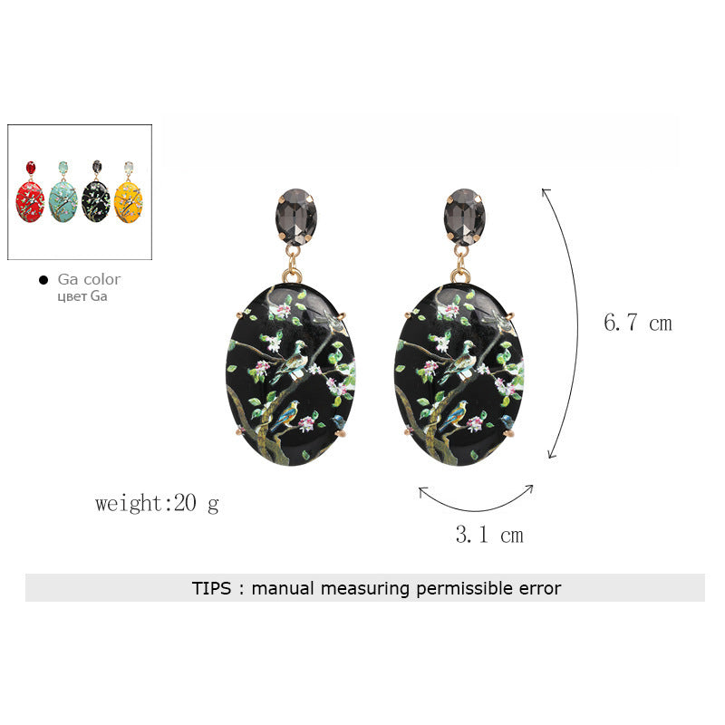 Digital Printing Beige Drop Earrings In Alloy Featuring Electroplated Finish