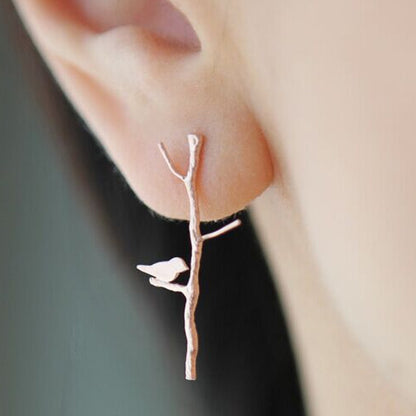 Gold Electroplated Punk Bird Drop Earrings For Women With Artificial Gemstones In Alloy