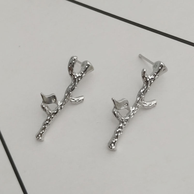 Gold Electroplated Punk Bird Drop Earrings For Women With Artificial Gemstones In Alloy