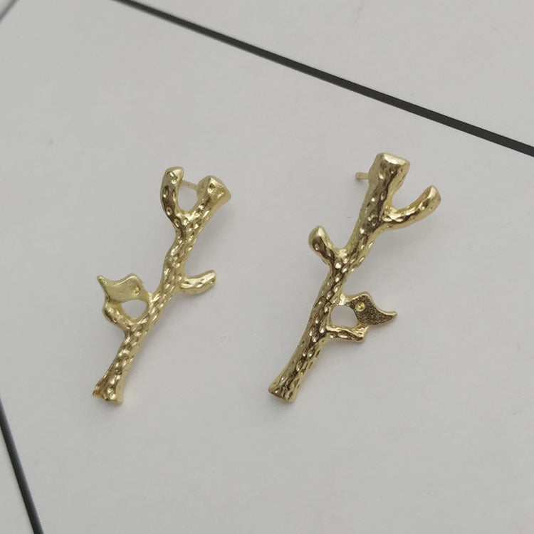 Gold Electroplated Punk Bird Drop Earrings For Women With Artificial Gemstones In Alloy