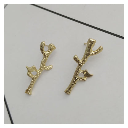 Gold Electroplated Punk Bird Drop Earrings For Women With Artificial Gemstones In Alloy