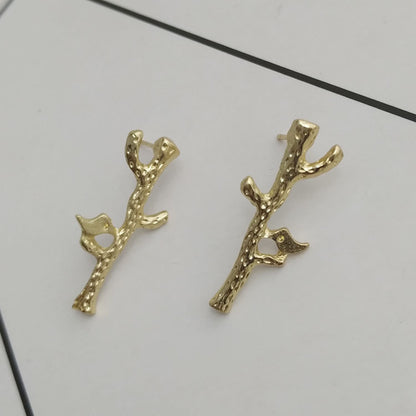 Gold Electroplated Punk Bird Drop Earrings For Women With Artificial Gemstones In Alloy