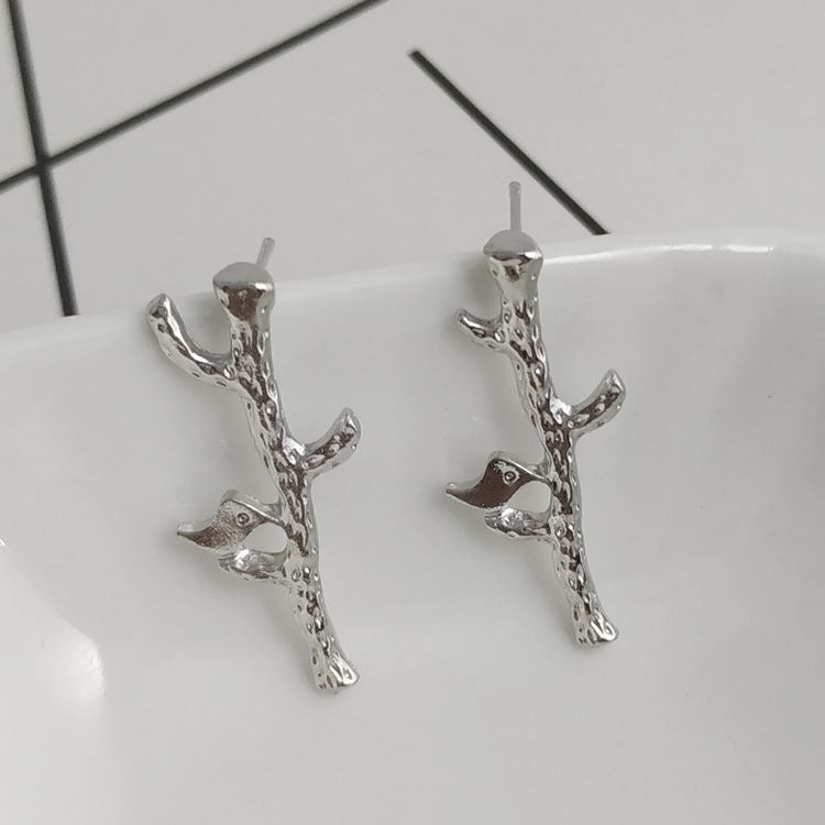 Gold Electroplated Punk Bird Drop Earrings For Women With Artificial Gemstones In Alloy