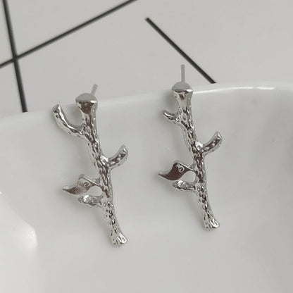 Gold Electroplated Punk Bird Drop Earrings For Women With Artificial Gemstones In Alloy