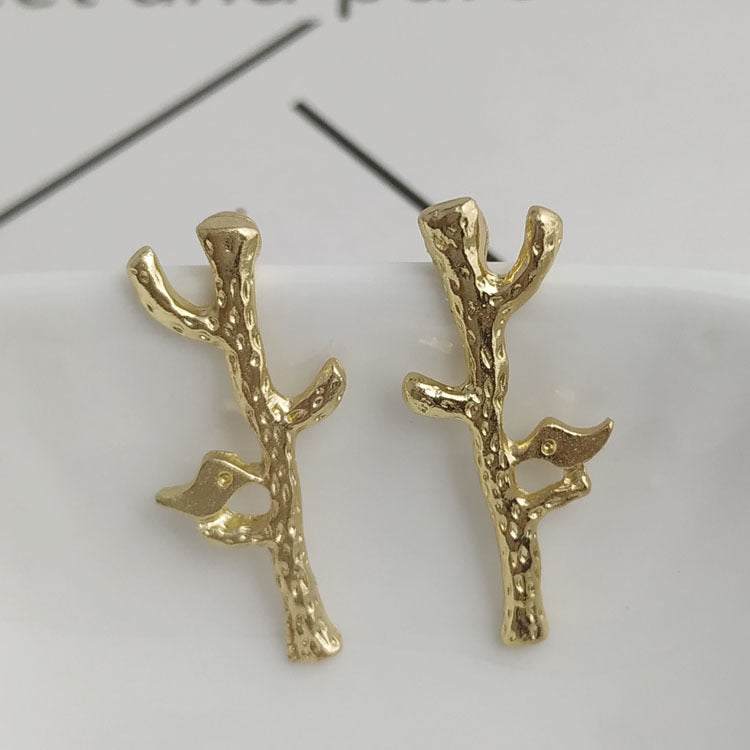 Gold Electroplated Punk Bird Drop Earrings For Women With Artificial Gemstones In Alloy