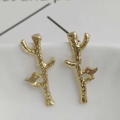Gold Electroplated Punk Bird Drop Earrings For Women With Artificial Gemstones In Alloy