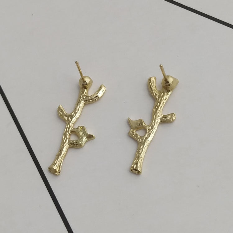 Gold Electroplated Punk Bird Drop Earrings For Women With Artificial Gemstones In Alloy