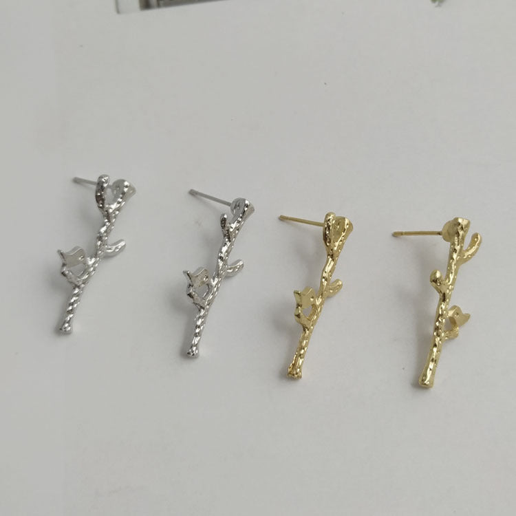 Gold Electroplated Punk Bird Drop Earrings For Women With Artificial Gemstones In Alloy