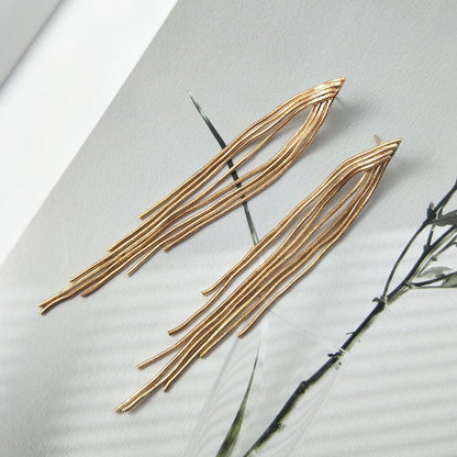 Simple Style Gold Tassel Earrings Featuring Electroplated Alloy Craftsmanship