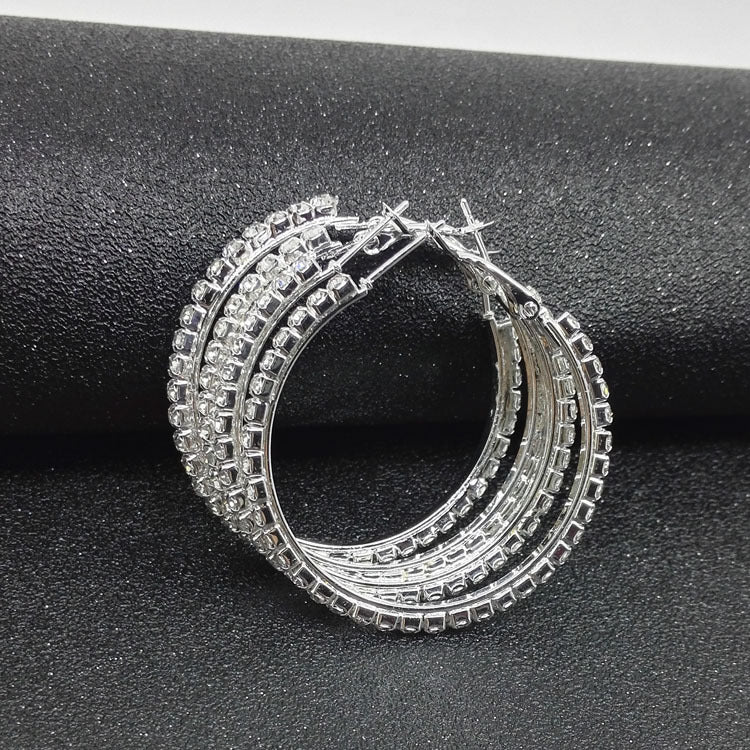 Luxurious Elaborate Gold Circle Large Earrings With Rhinestones, Featuring 304 Stainless Steel Ear Pins, Alloy Material