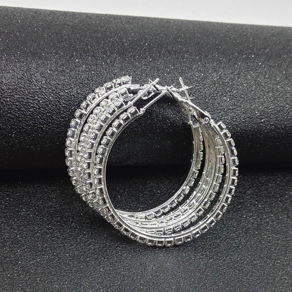 Luxurious Elaborate Gold Circle Large Earrings With Rhinestones, Featuring 304 Stainless Steel Ear Pins, Alloy Material