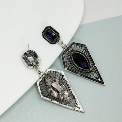 Retro Geometric Earrings In Antique Silver Plated Alloy With Rhinestones, Featuring 304 Stainless Steel Ear Pins