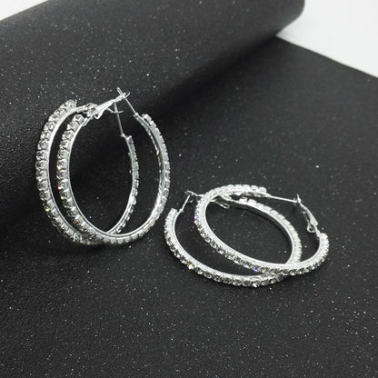 Luxurious Elaborate Gold Circle Large Earrings With Rhinestones, Featuring 304 Stainless Steel Ear Pins, Alloy Material