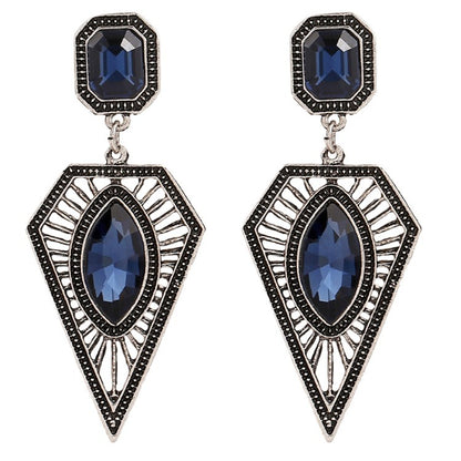 Retro Geometric Earrings In Antique Silver Plated Alloy With Rhinestones, Featuring 304 Stainless Steel Ear Pins