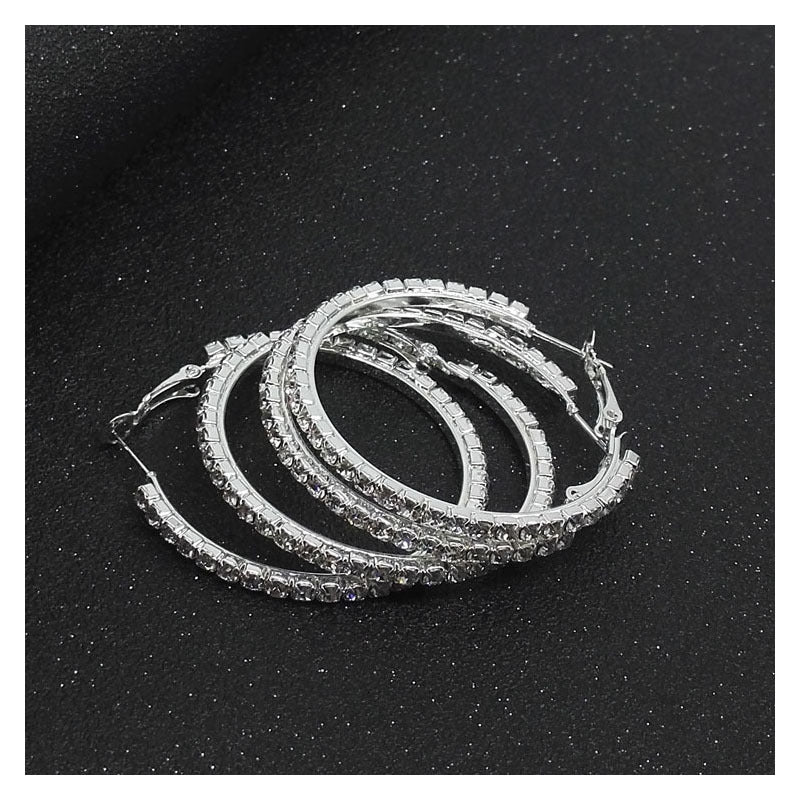 Luxurious Elaborate Gold Circle Large Earrings With Rhinestones, Featuring 304 Stainless Steel Ear Pins, Alloy Material